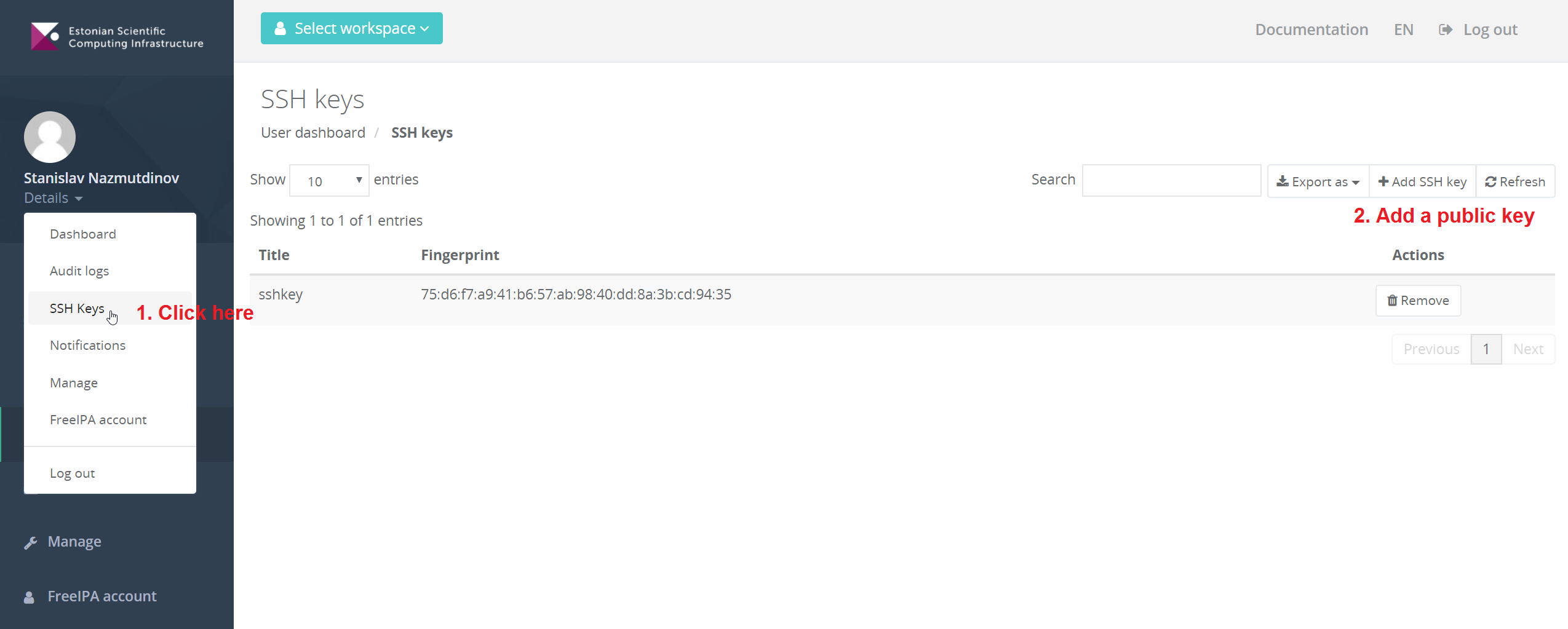 Adding public SSH key