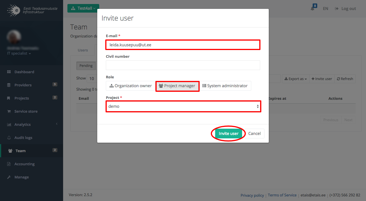Invite creation form