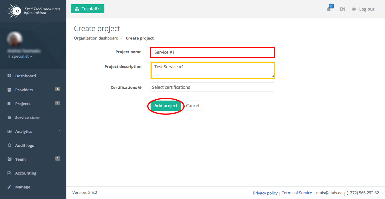 Create project form