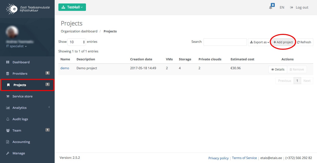 Adding a project