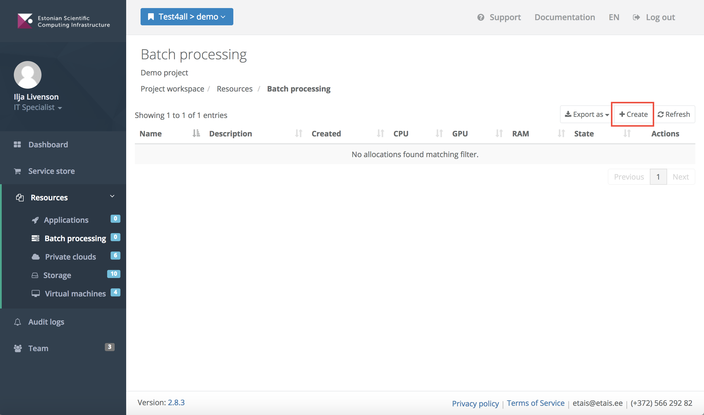Configuring a new batch allocation