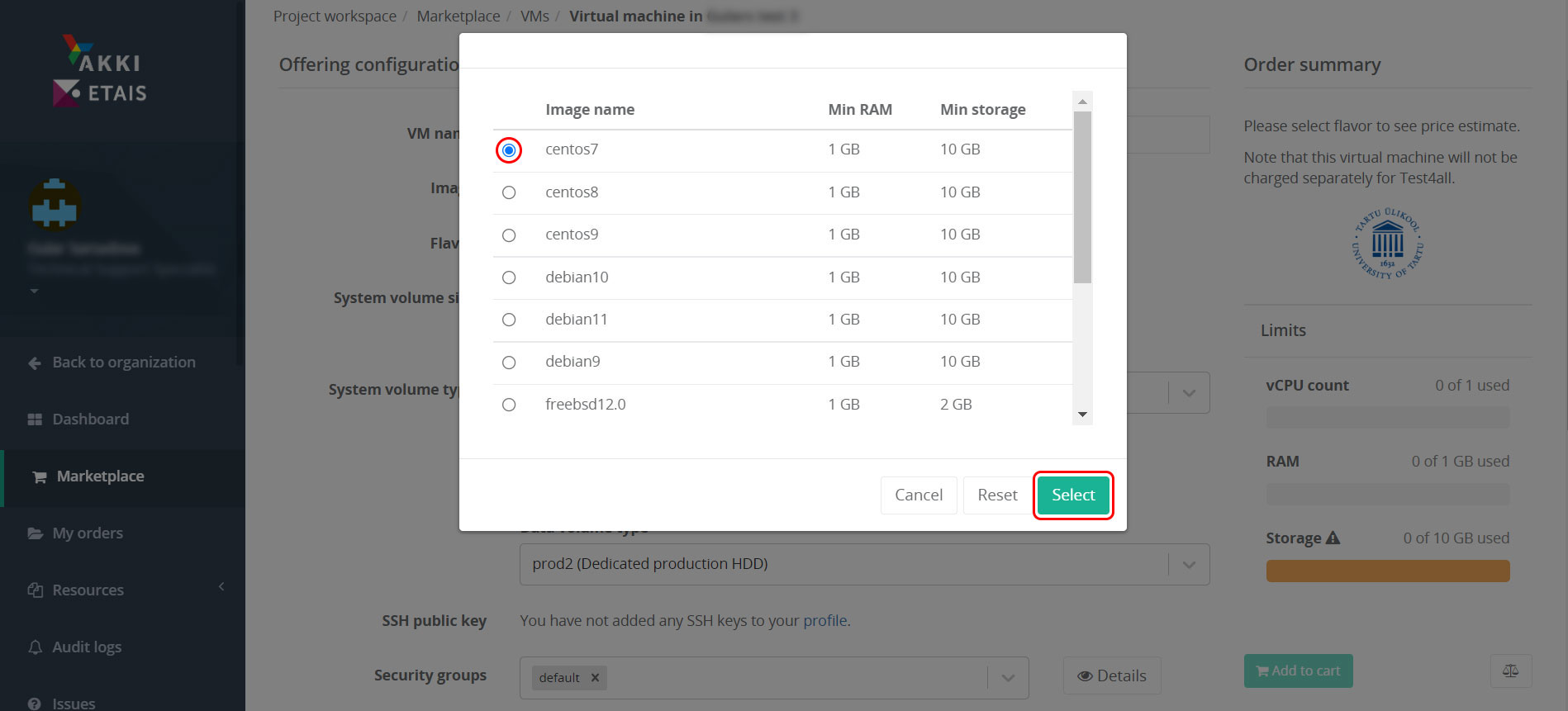 Adding a VM - step 2